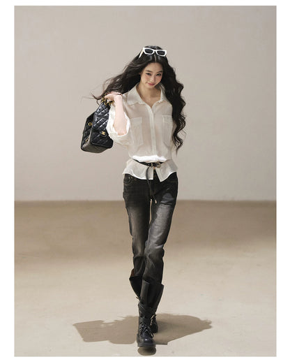 AOMALM - “Her Shoreline” American Vintage Slim Flare Jeans (Rock Black / Vintage Blue)