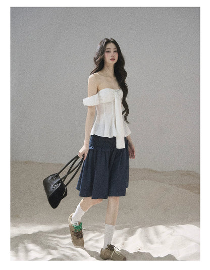 "Lazy Soliloquy" White Peplum Top & Wide-Leg Pants Set