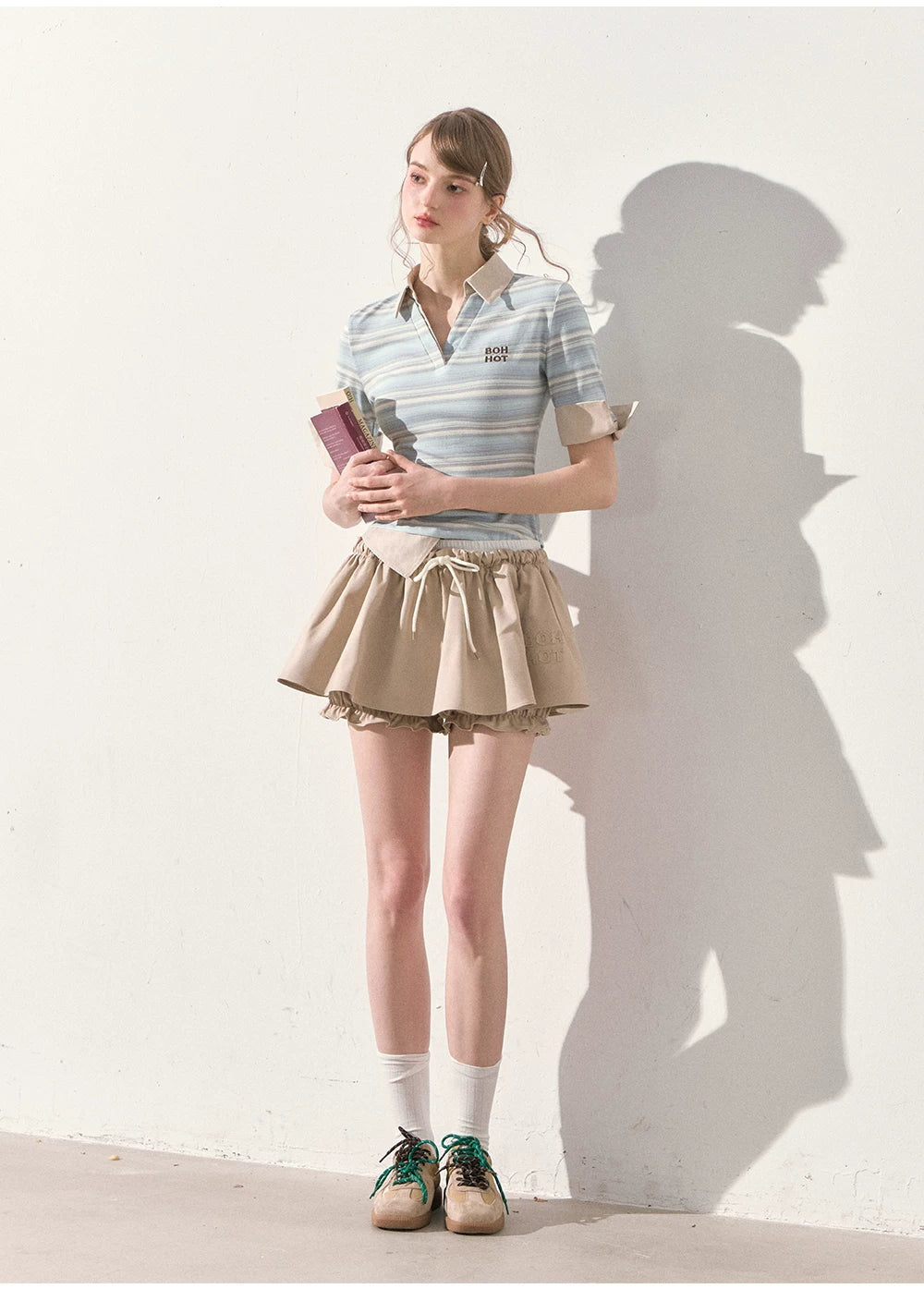 "A Beautiful Forecast" Blue Stripe Layered Polo Knit Top