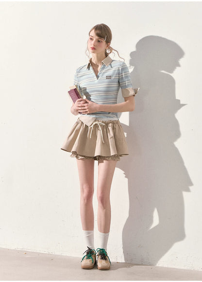 "A Beautiful Forecast" Blue Stripe Layered Polo Knit Top