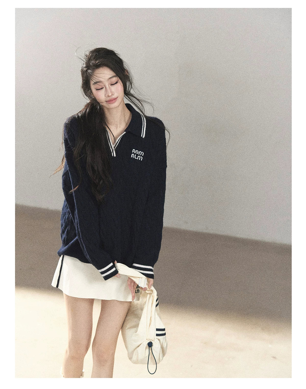 AOMALM - "Navy in Negative Space" Navy Academy-Style Knit Two-Piece Set