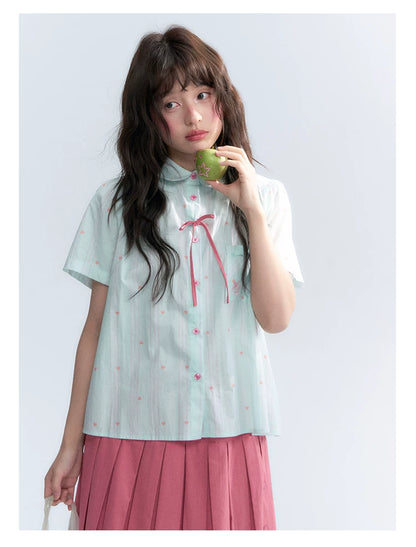 "Summer Sweetheart" Heart Stripe Blouse & Pleated Skirt Set