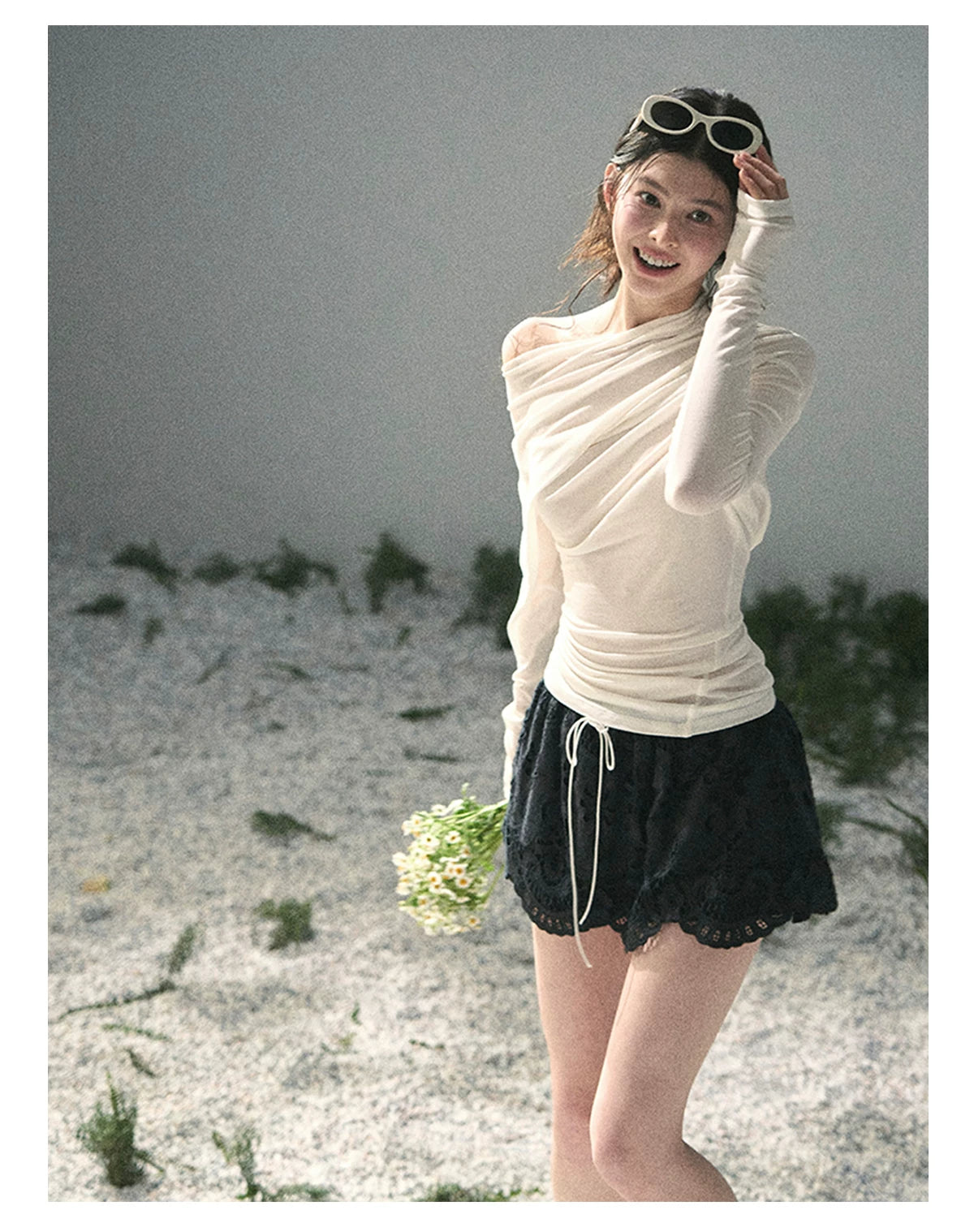 “Where Shadow Walks Beside Light” Milk Apricot Asymmetrical Top