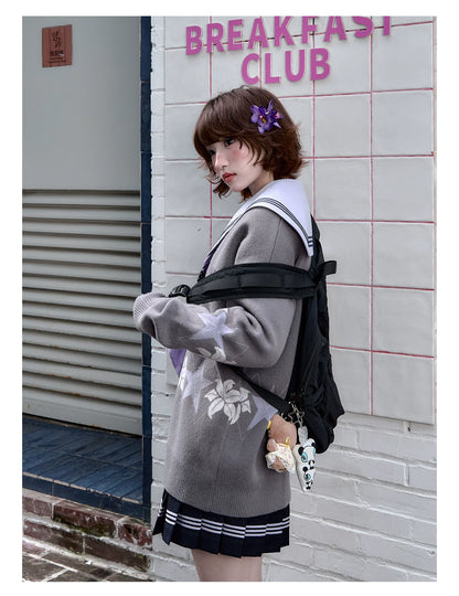 "Snow-Cleared Lily" Gray-Lilac JK Long-Sleeve Sailor Uniform Set