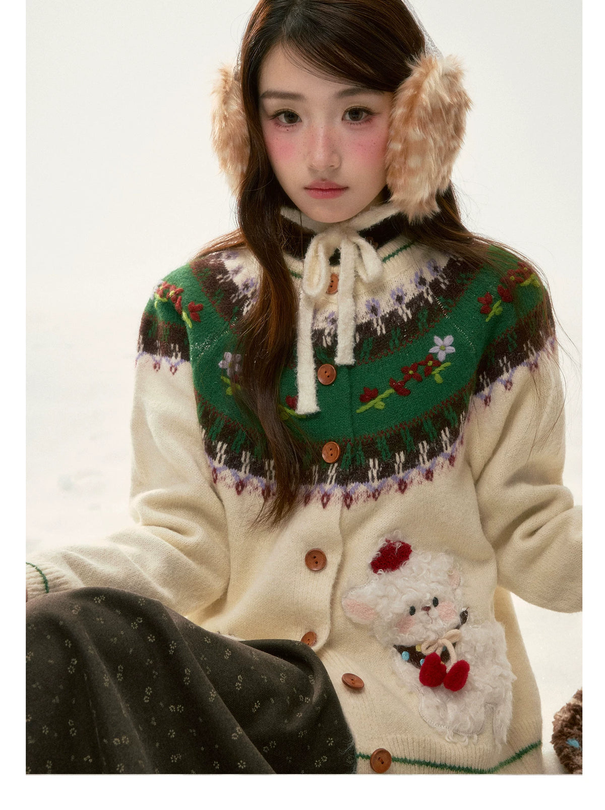 BIBIBENCY - Ivory Fair Isle Knit Cardigan