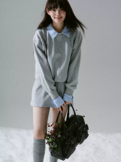 LOST FOREST - Radiant Seasons Japanese Collegiate Sweatshirt & Skirt Set – Gray