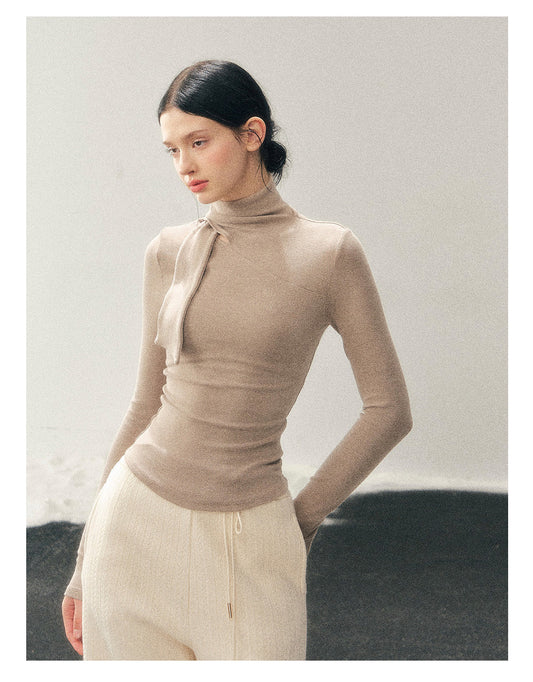 181225 “Pure Tone Essential” Semi-High Neck Soft Knit Base Top - Milk Tea Beige