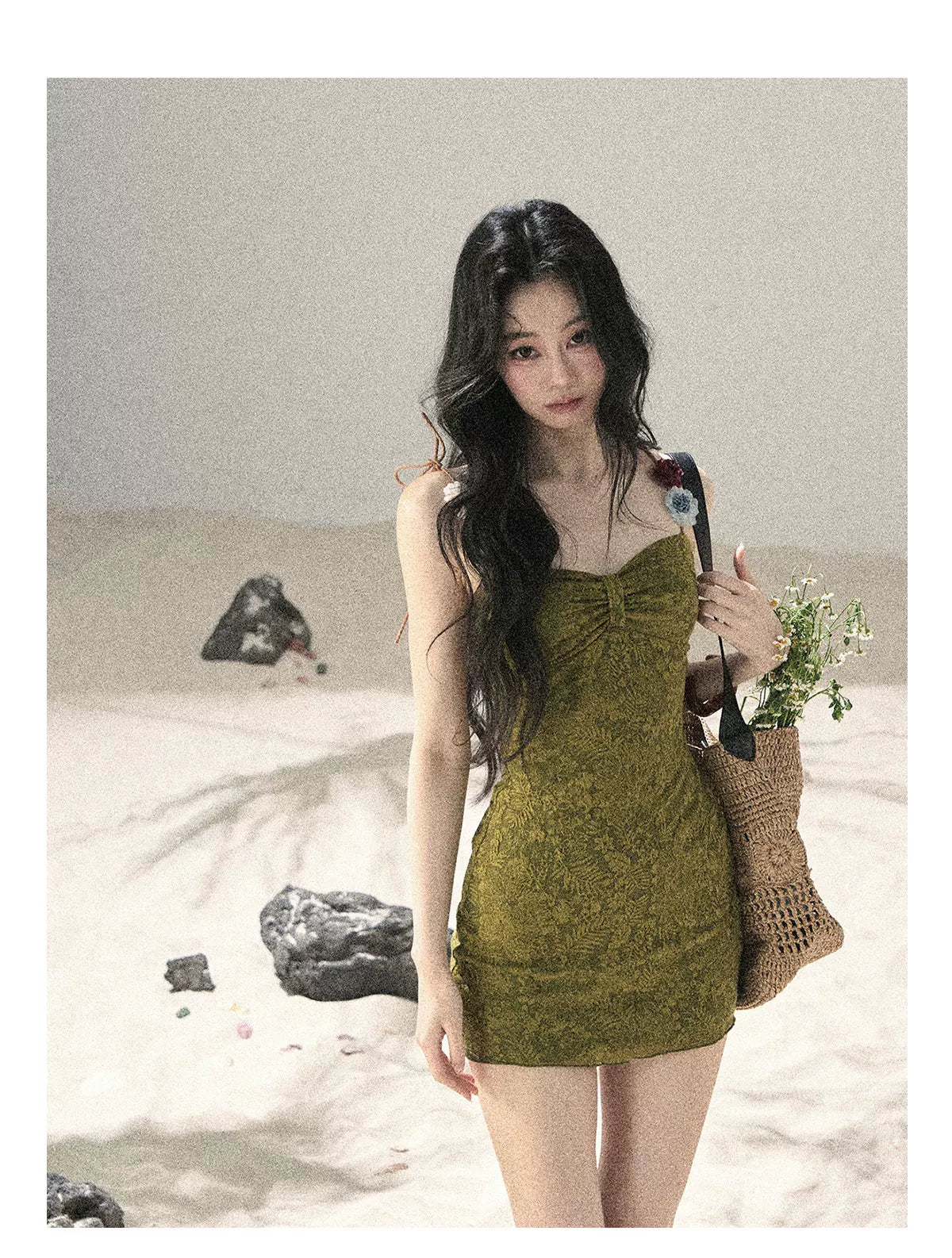"Entwined Vines" Olive Mist Bodycon Dress & Cardigan Set 543648532