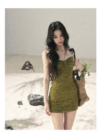 "Entwined Vines" Olive Mist Bodycon Dress & Cardigan Set 543648532