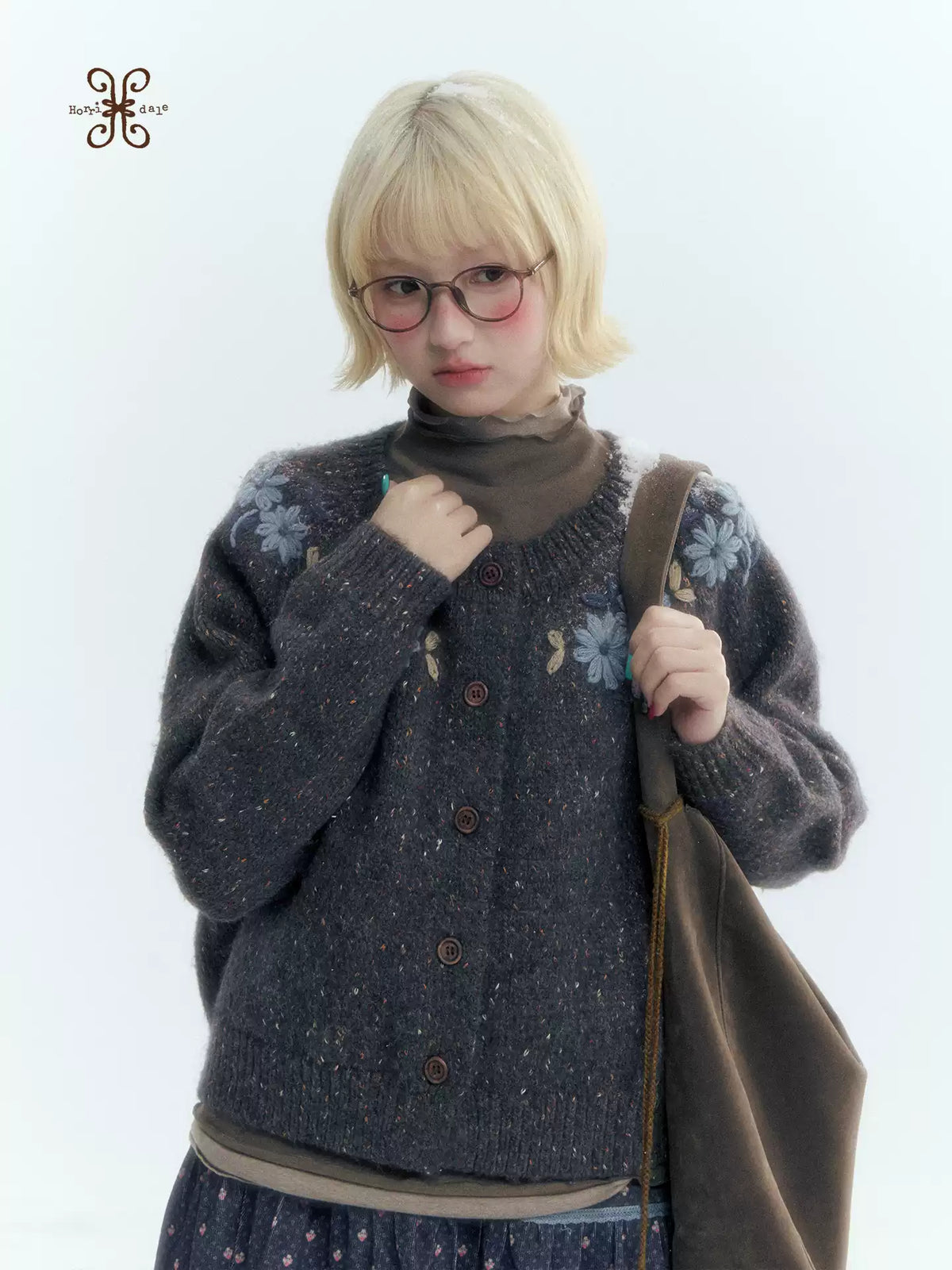 Horridale - Dark Heather Gray Vintage Crochet Flower Knit Cardigan