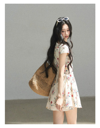 "Bloom Before Dawn" Dutch Cream Embroidered Floral Chiffon Mini Dress