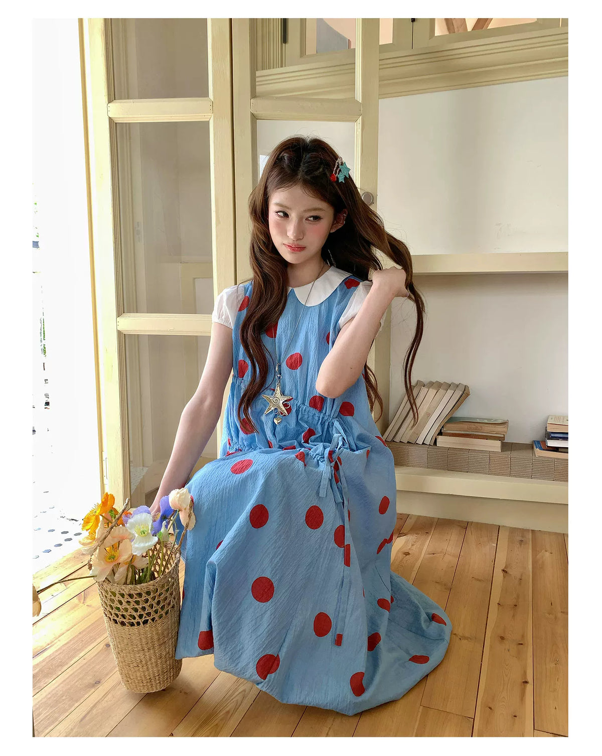 [RF] “Sea Salt Berry” Blue Polka Dot Textured Dress