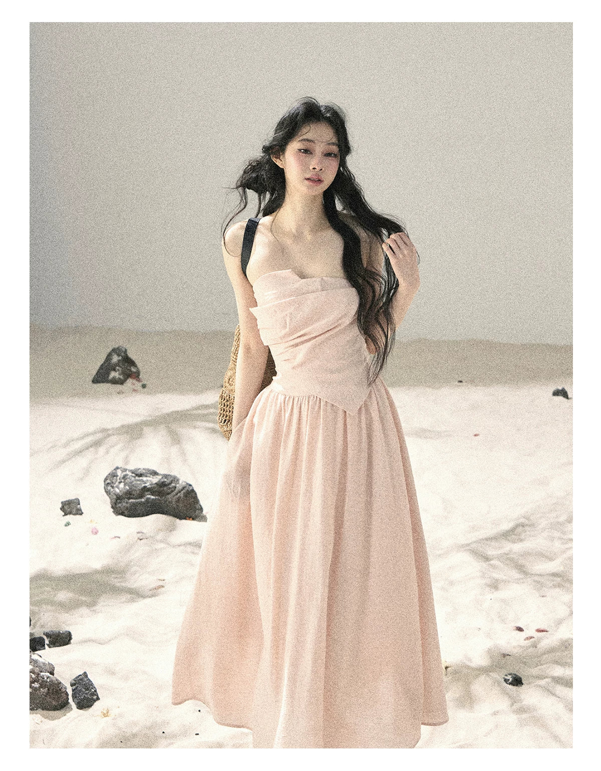 "Blushing Sunset Clouds" Ballet Pink Strapless Maxi Dress