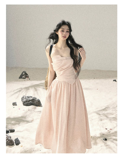 "Blushing Sunset Clouds" Ballet Pink Strapless Maxi Dress