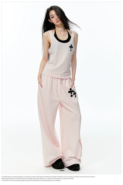 JN's DESIGN - Pink Layered Tank Top & Tulle-Overlay Sweatpants Set