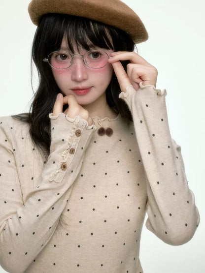 BIBIBENCY - Beige Polka Dot Knit Pullover