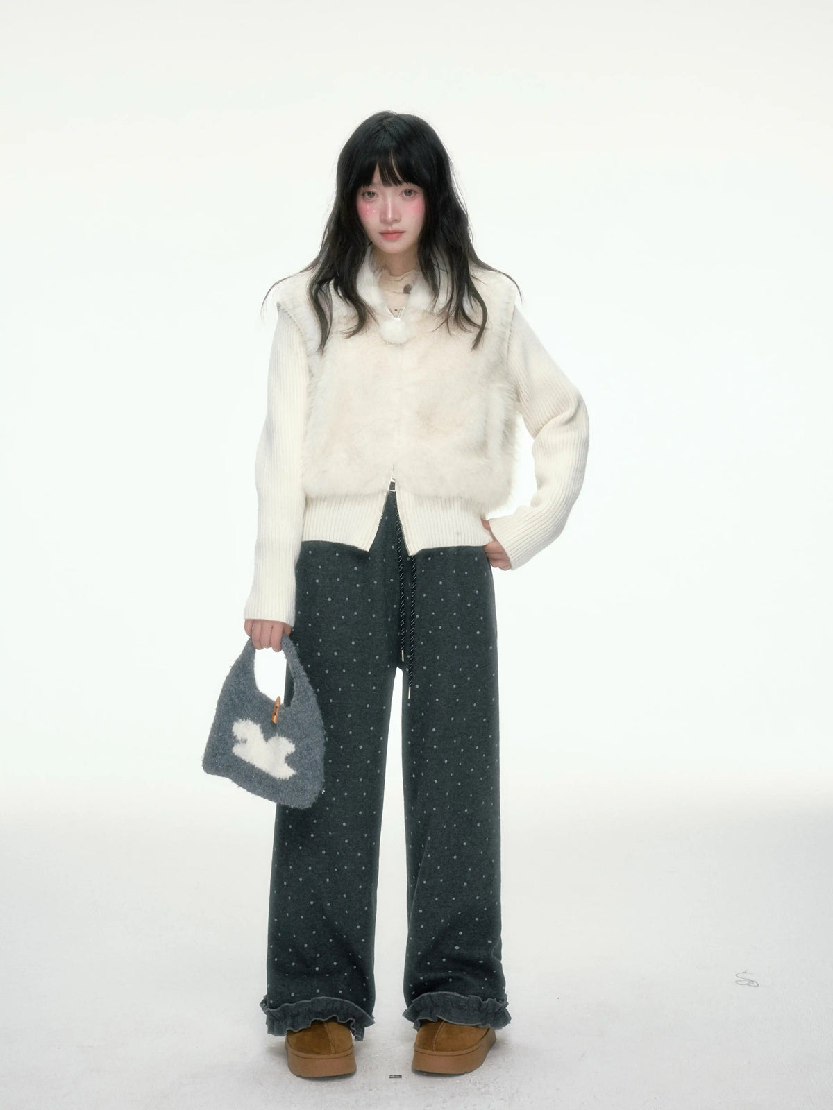 BIBIBENCY - Dark Gray Polka Dot Sweatpants