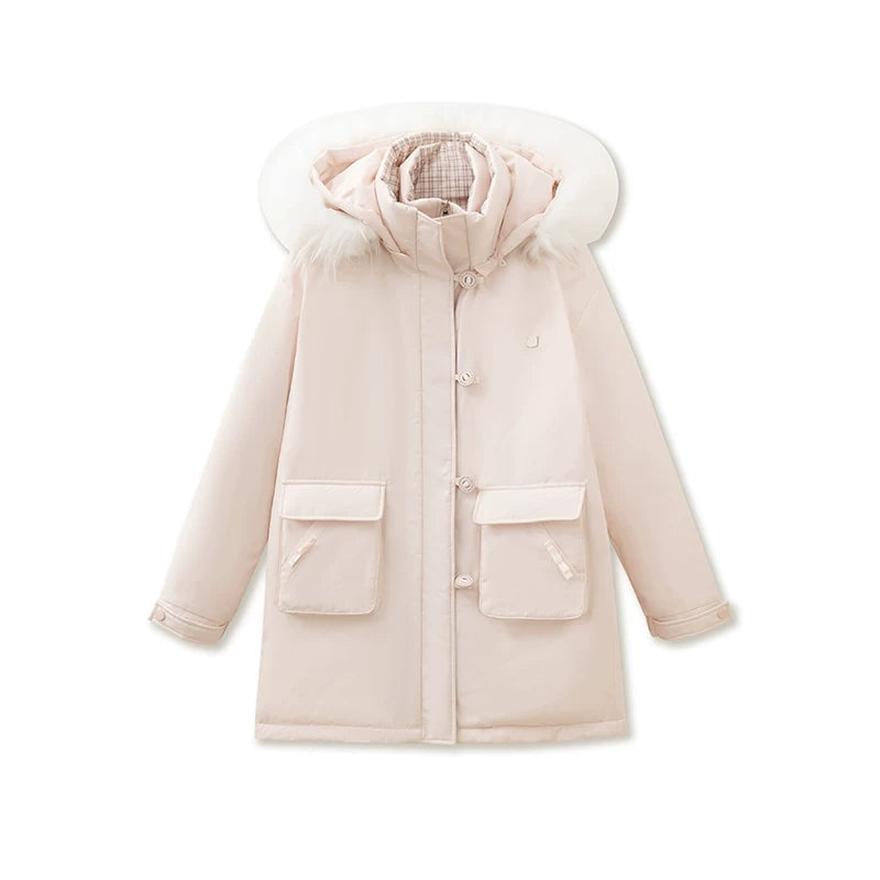 SunsetPark - Blush Pink & Plaid 90% White Duck Down Puffer Jacket (Short / Long / Navy / Glacier Blue)