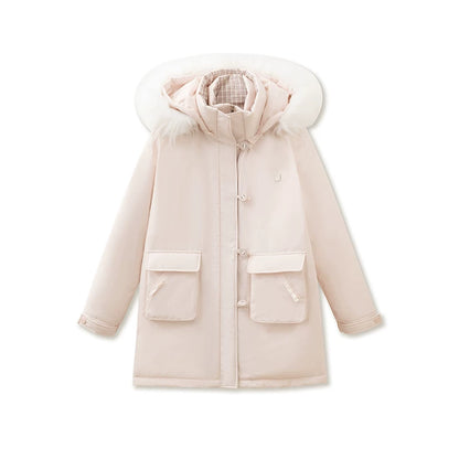 SunsetPark - Blush Pink & Plaid 90% White Duck Down Puffer Jacket (Short / Long / Navy / Glacier Blue)