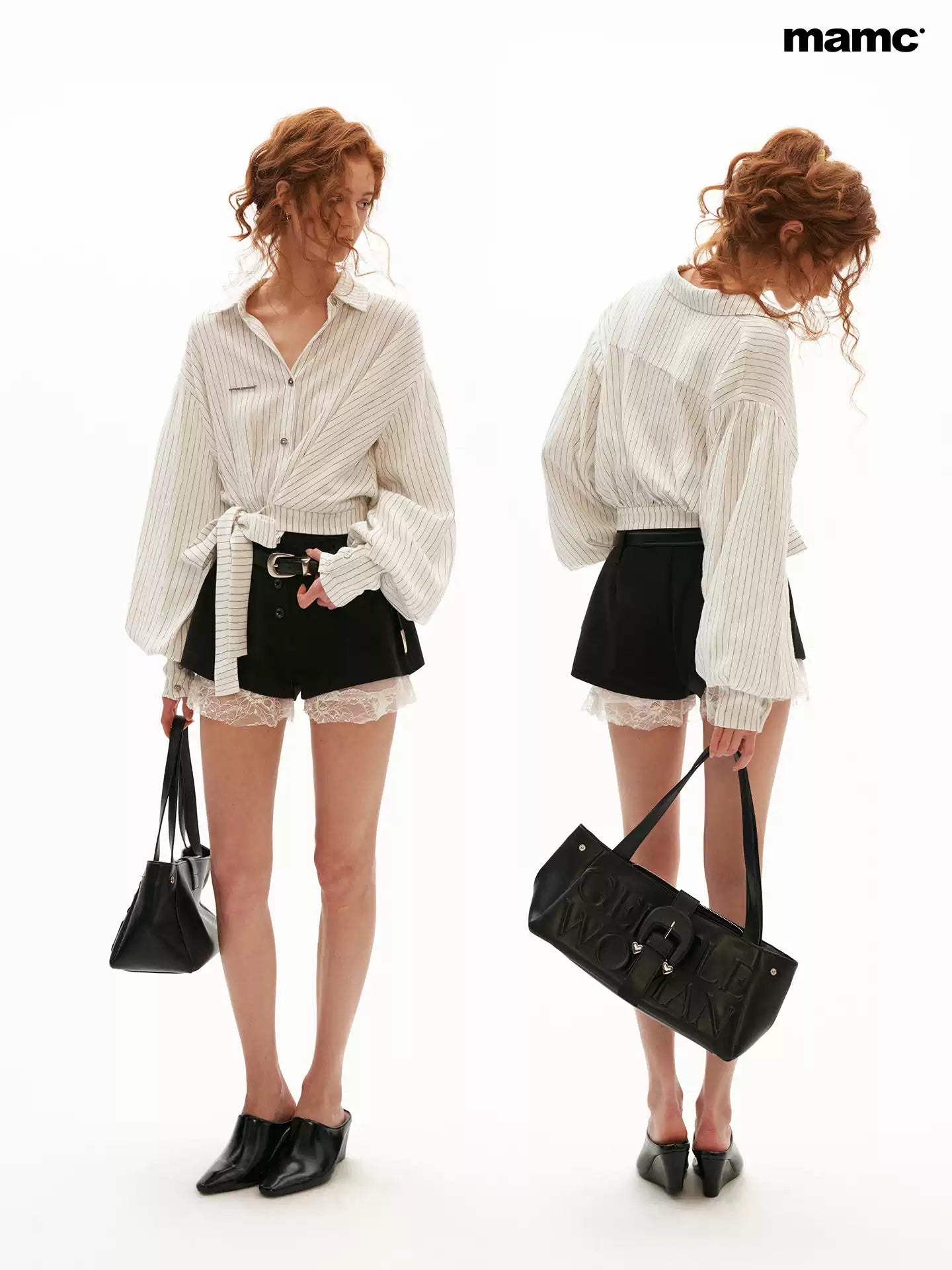 MAMC - White French Striped Wrap Waist Shirt