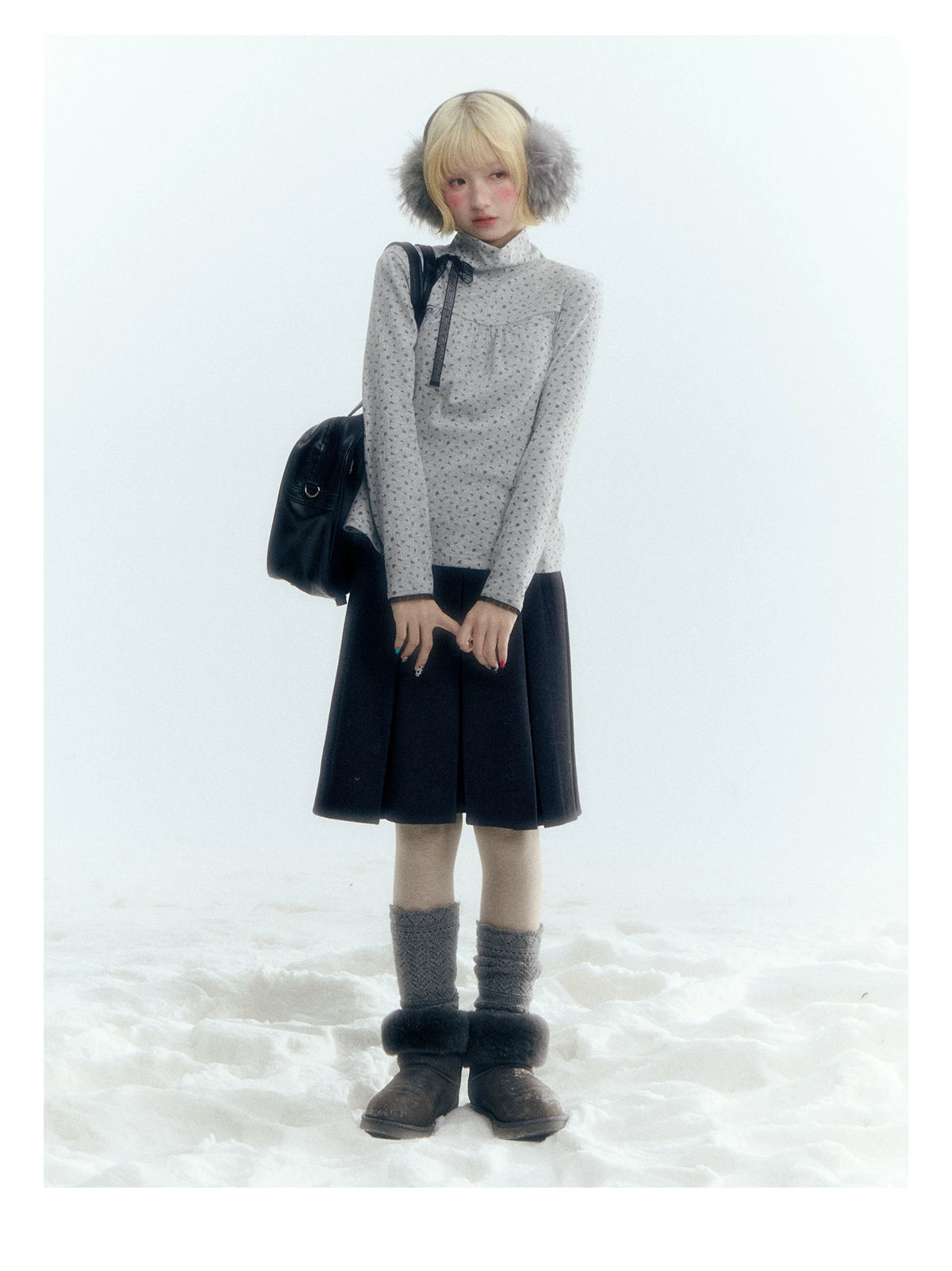 Horridale - Dark Gray Wool-Look A-Line Pleated Mini Skirt