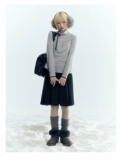 Horridale - Dark Gray Wool-Look A-Line Pleated Mini Skirt
