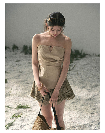 “Moonlit Haze” Dutch Cream Strapless V-Notch Top