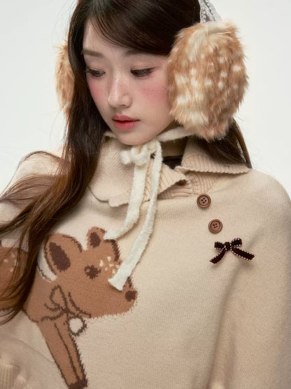 BIBIBENCY - Khaki Deer Knit Cape Sweater