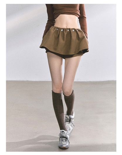 少也眼 "Wild Model-Leg Aura" Woolen Flared Mini Skirt - Coffee 1483645