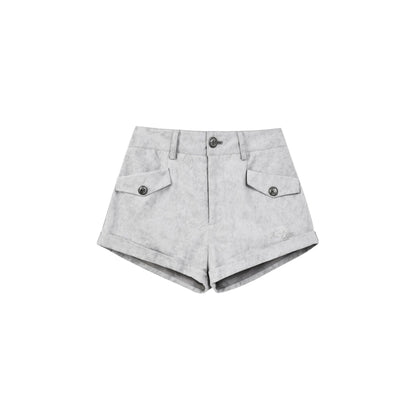 Contrast Stripe Light Gray Pink Polo Collar Short Sleeve Top / Shorts