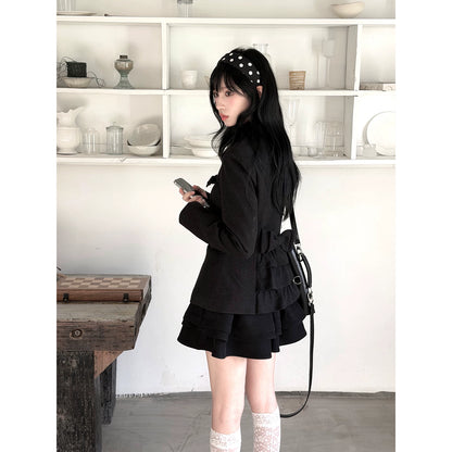 "Showa Girl" Tailored Layered Collection (Blazer / High-Waist Skirt / Victorian Shirt / Mesh Overlay Skirt)