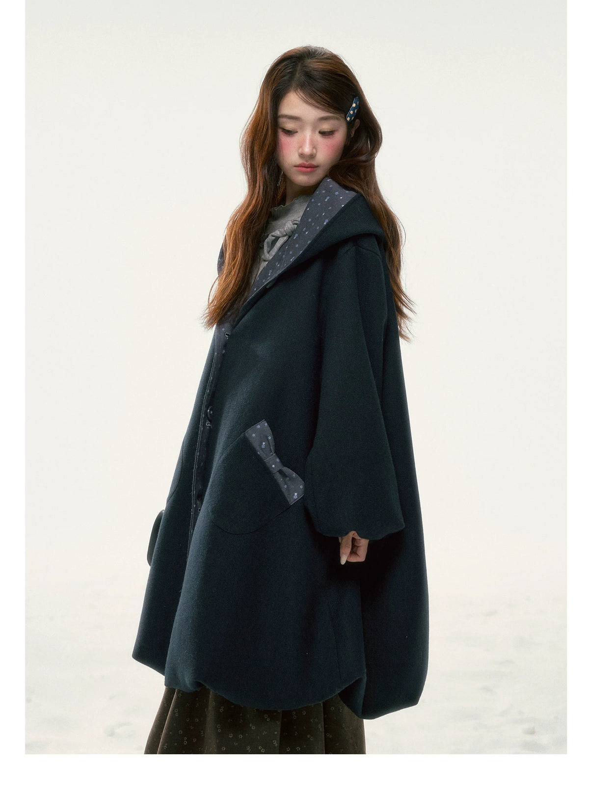BIBIBENCY - Navy Floral Hooded Coat