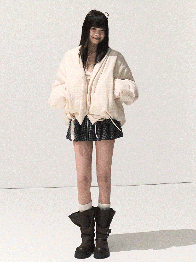 OAKMOO/ Beige 90% White Duck Down Cropped Puffer Jacket
