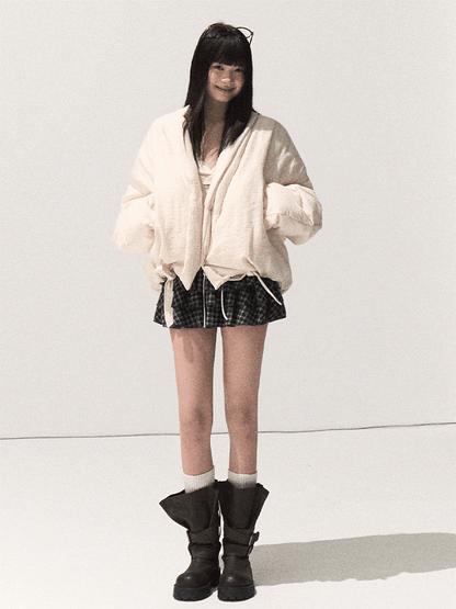 OAKMOO/ Beige 90% White Duck Down Cropped Puffer Jacket