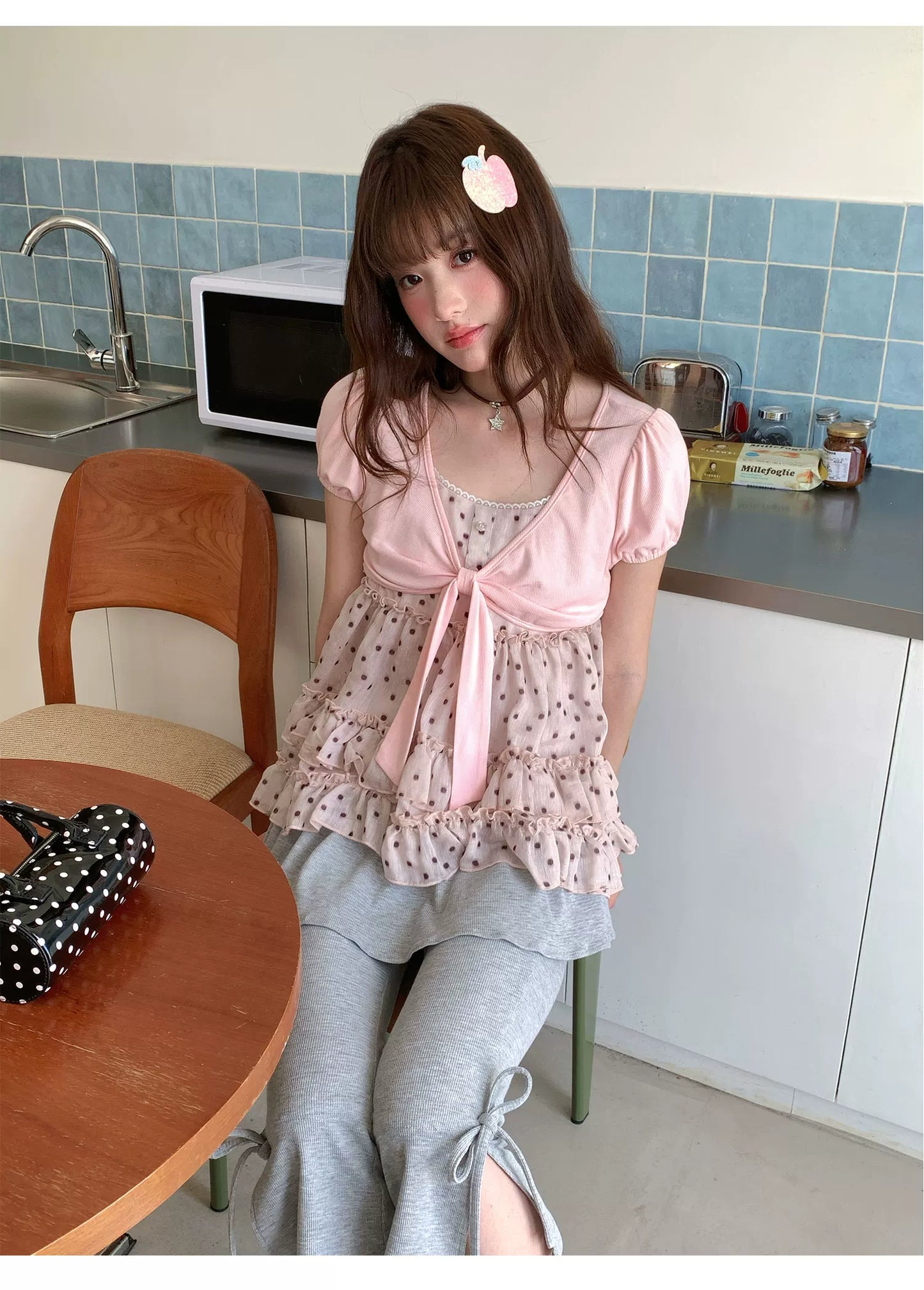 [RF] “Peach Mocha Layers” Misty Pink Polka Dot Layered Top