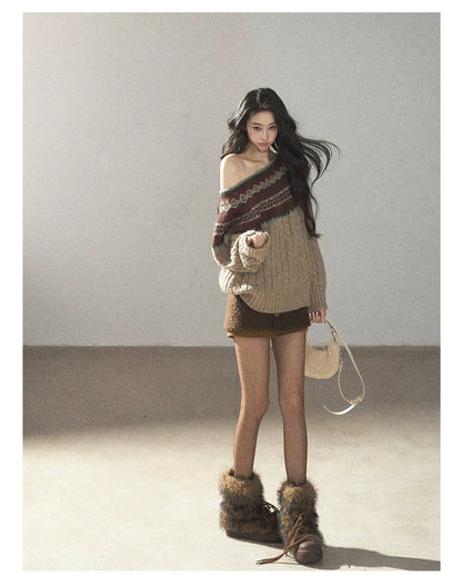 AOMALM - Roasted Pecan Low-Rise Wool-Look Skort