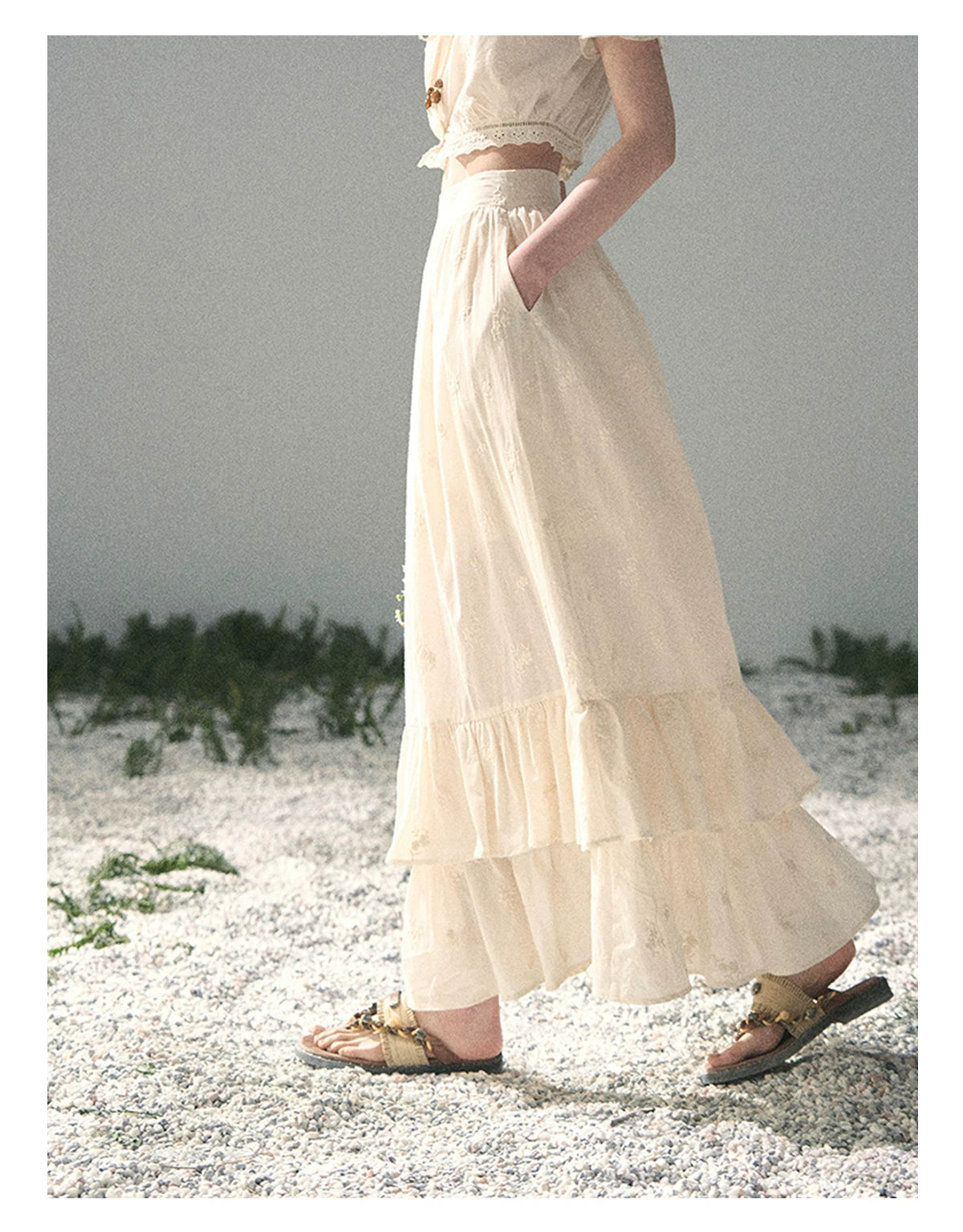 “Fallen Into the Garden” Dutch Cream Two-Piece Skirt Set 5635432