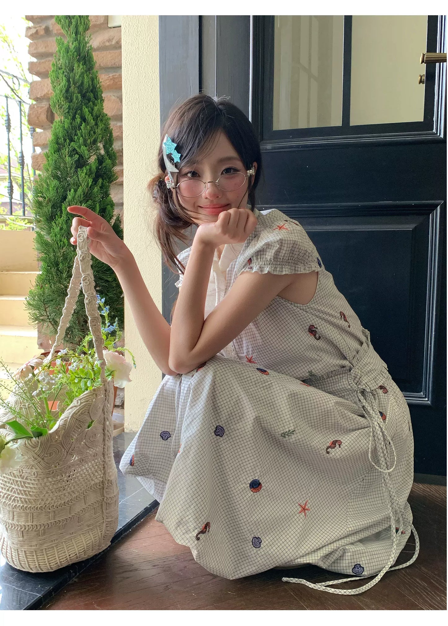 “Seaside Plaid Isle” Ocean Plaid Bubble Hem Dress