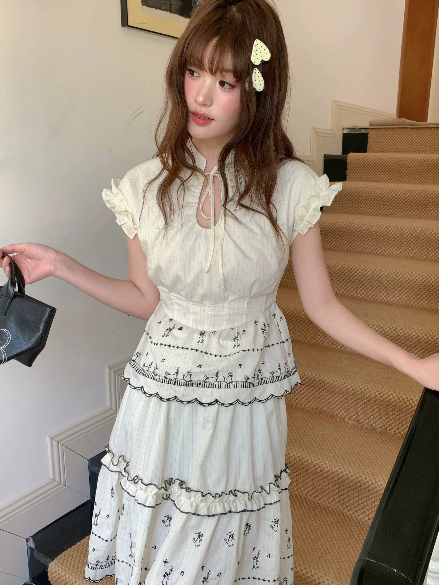 [RF] “Ivory Star Whisper” Polka Dot Two-Piece Skirt Set