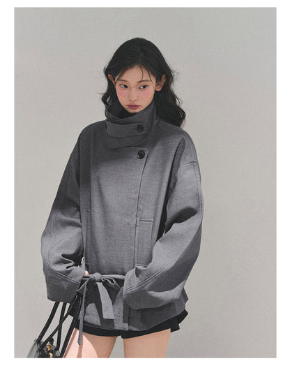 少也眼 “First Snow, Softened” Hepburn-Style Winter Trench Coat - Gray 941615
