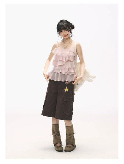 "Star Haven" Tiered Ruffle Cami Top (Cloud Blush Pink/ Moonlight Gray)