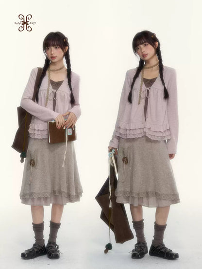 Milk Coffee Vintage Lace Knit A-Line Skirt