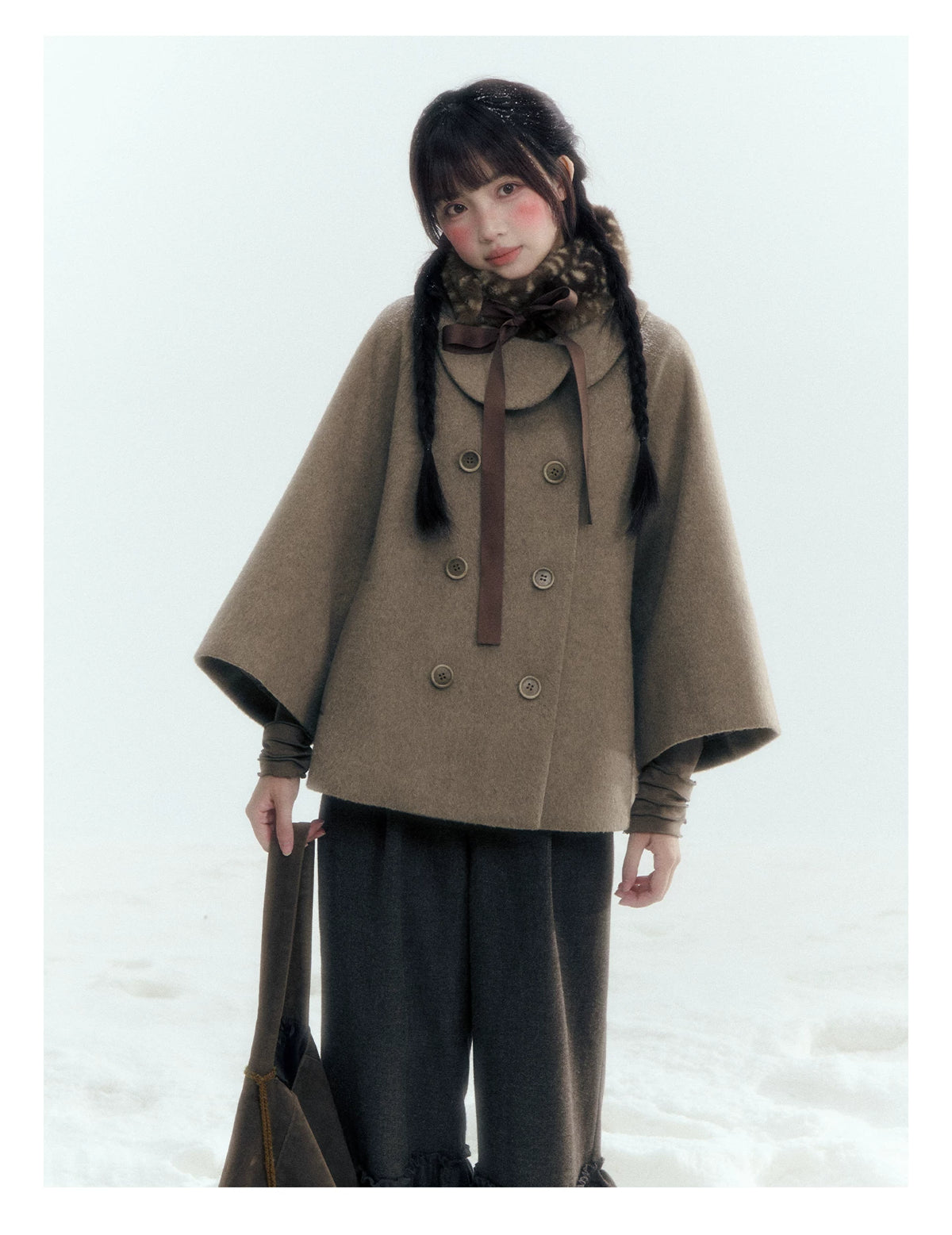 Horridale - [FREE GIFT] Vintage Bow-Tie Faux Fur Collar Scarf (Cream White / Brown)
