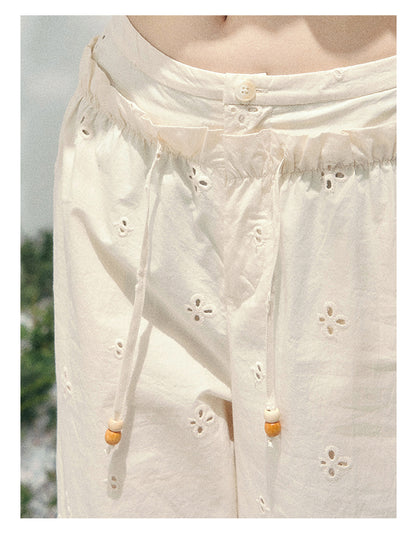 少也眼 "Misty Walk Pants" Cream Apricot Wide-Leg Chiffon Pants 546566