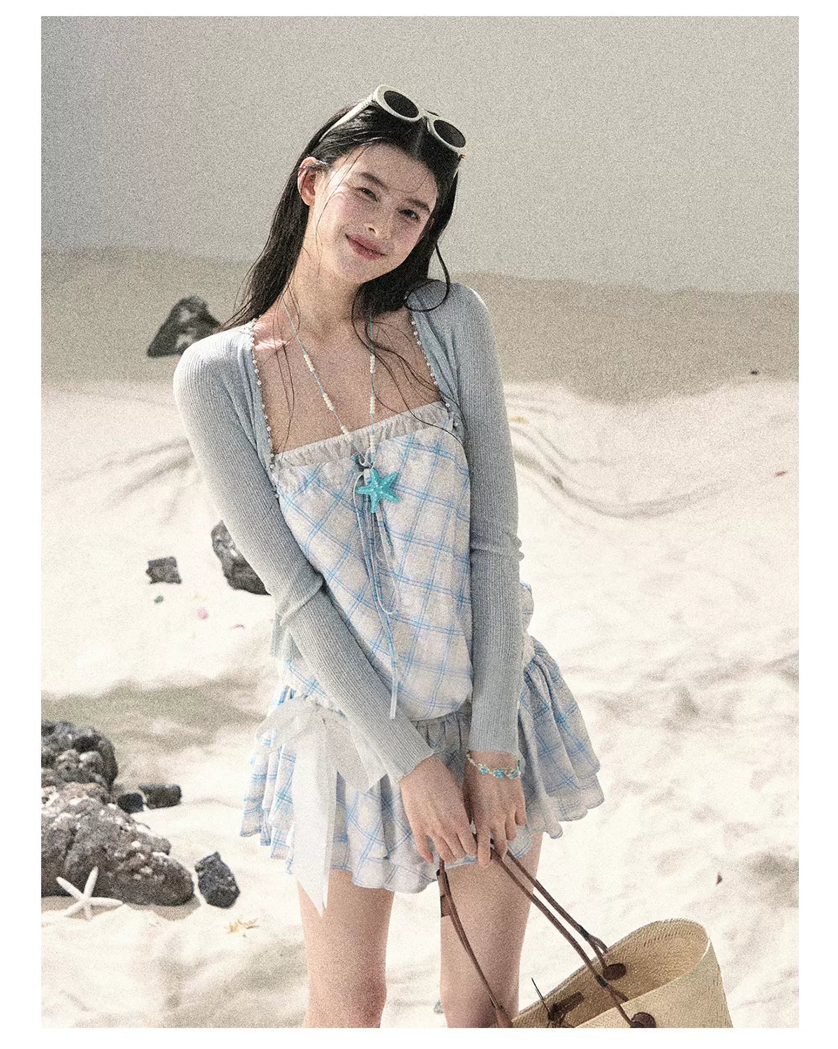 "Breeze Upon the Waves" Ice Crystal Blue Off-Shoulder Diamond Quilted Mini Dress