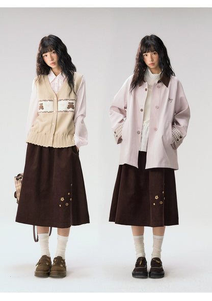 [CAN] “Caramel Glow” Brown Corduroy High-Waist A-Line Skirt