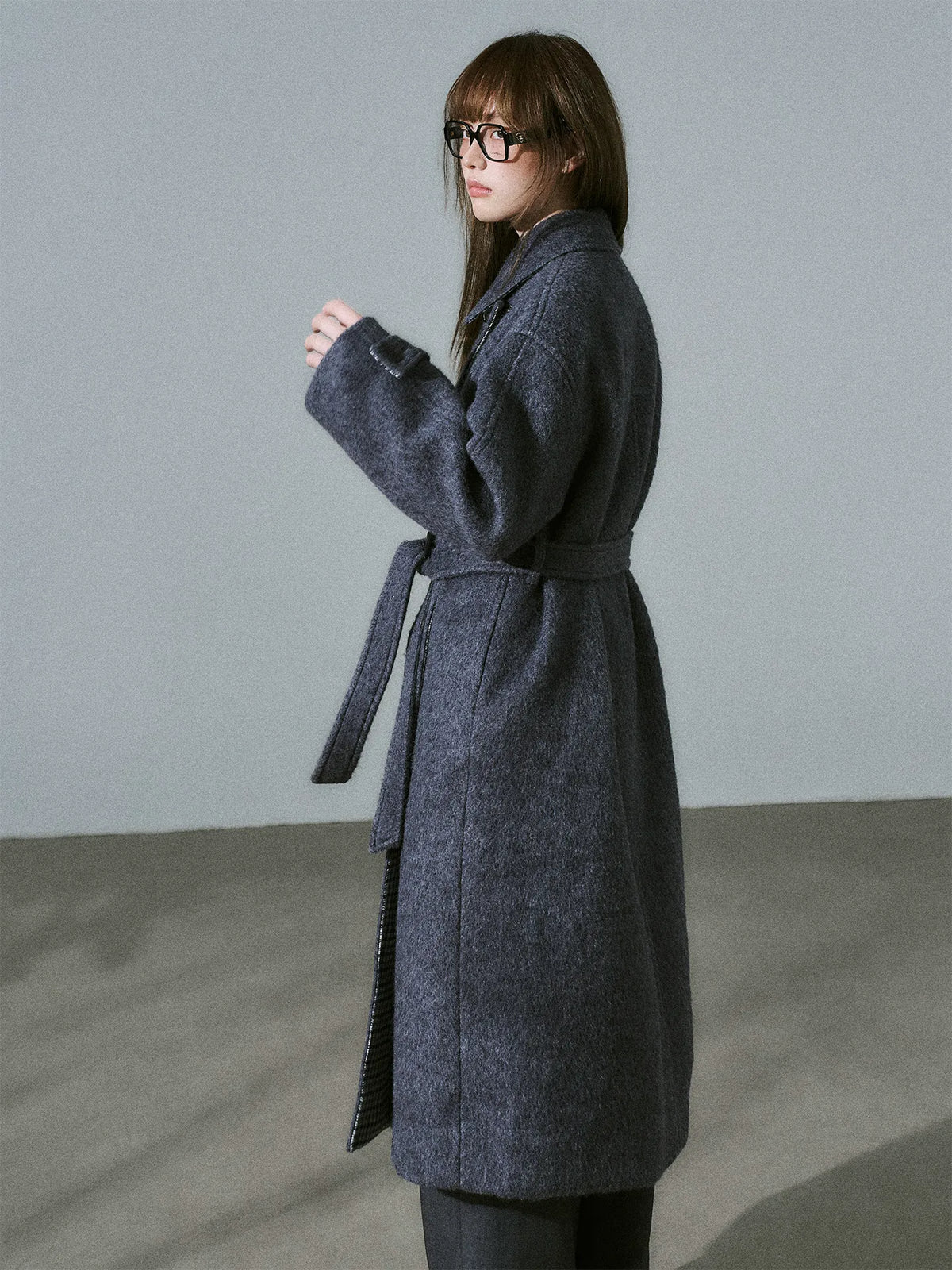 LOST FOREST - Blue Gray Wool Blend Plaid Coat