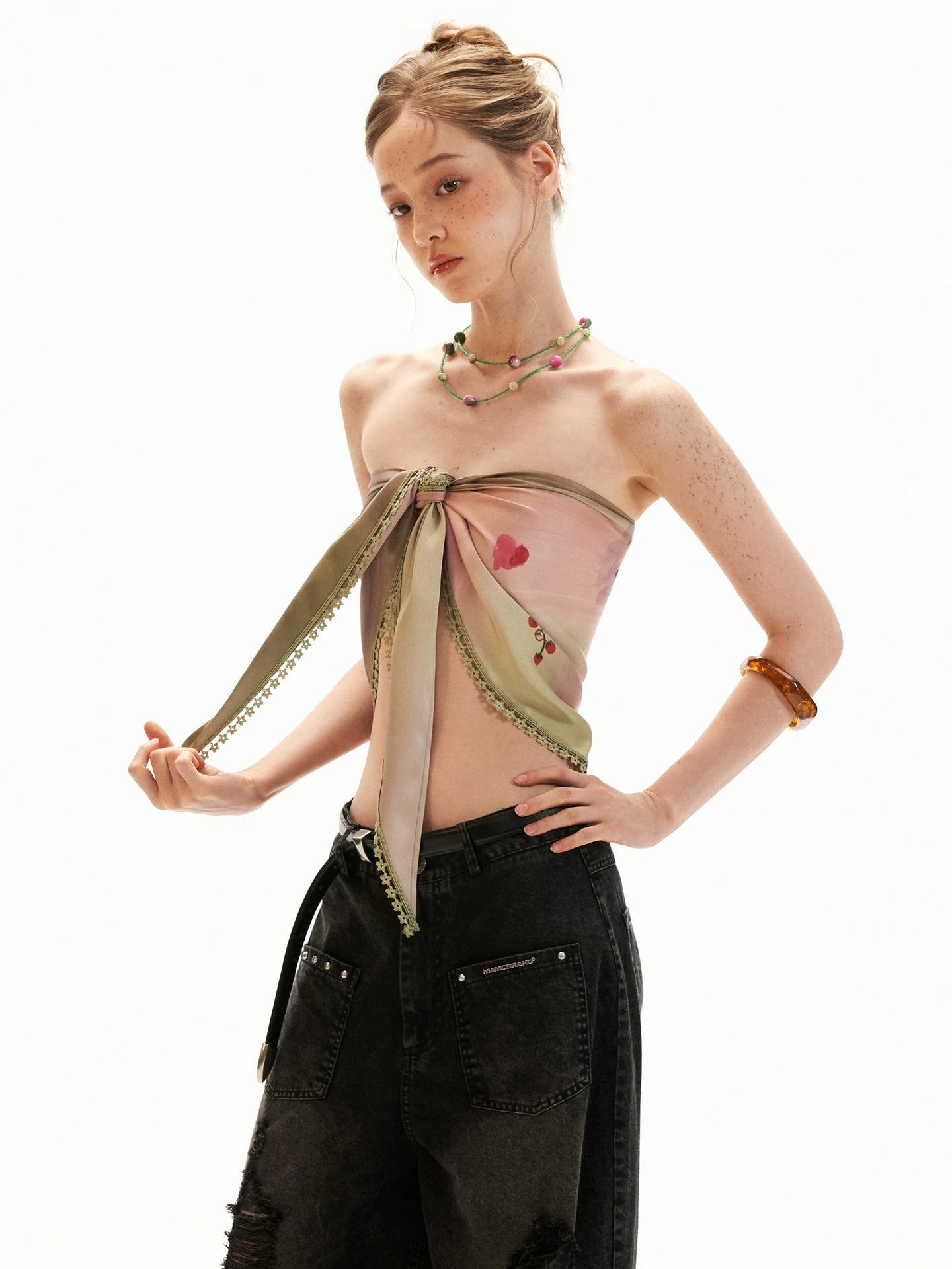 Pink Swirl Scarf-Hem Reversible Tube Top