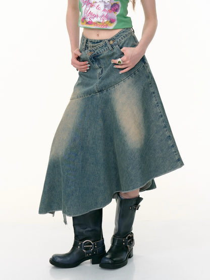 ZiziFei - Asymmetrical High-Waist Denim Skirt