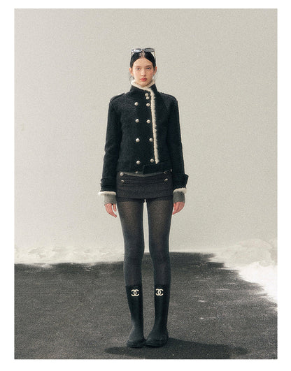 少也眼 "Whispers of a Winter Night" Black Quilted Tweed Jacket